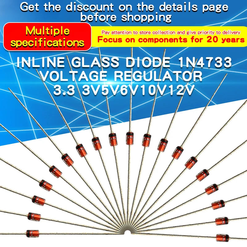 50PCS 1W Zener Diode 1N4727A 3V/ 1N4728A 3.3V/ 1N4729A/3.6V 1N4730A/3.9V 1N4731A/4.3V 1N4732A/4.7V 1N4733A/5.1V 1N4734A/5.6V