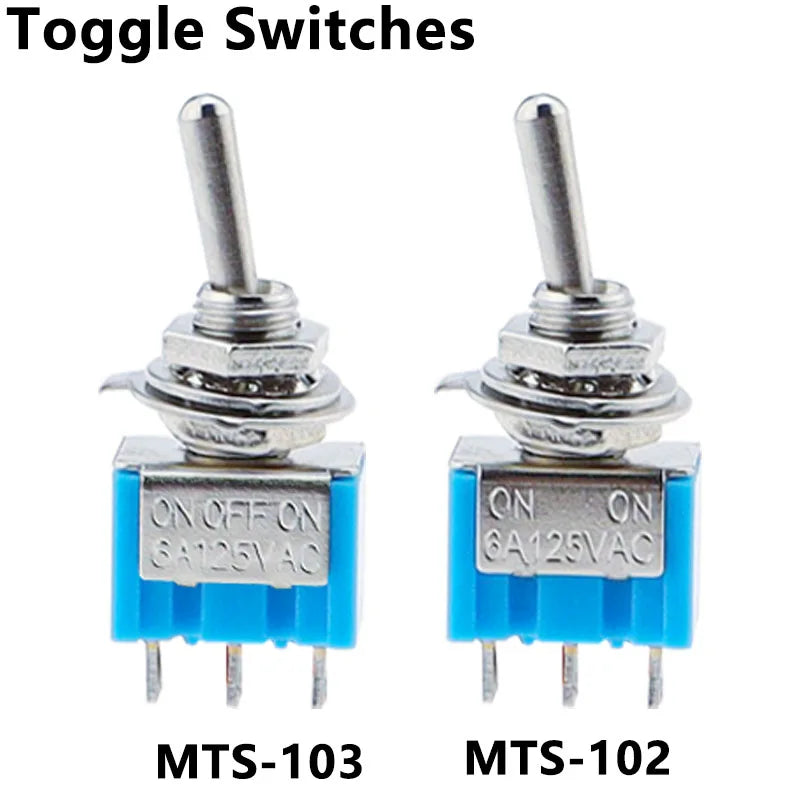 5PCS/10pc/LOT Blue Mini MTS-102 MTS-103 3-Pin SPDT ON-ON ON-OFF-ON 6A 125VAC Miniature Toggle Switches