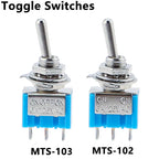 5PCS/10pc/LOT Blue Mini MTS-102 MTS-103 3-Pin SPDT ON-ON ON-OFF-ON 6A 125VAC Miniature Toggle Switches