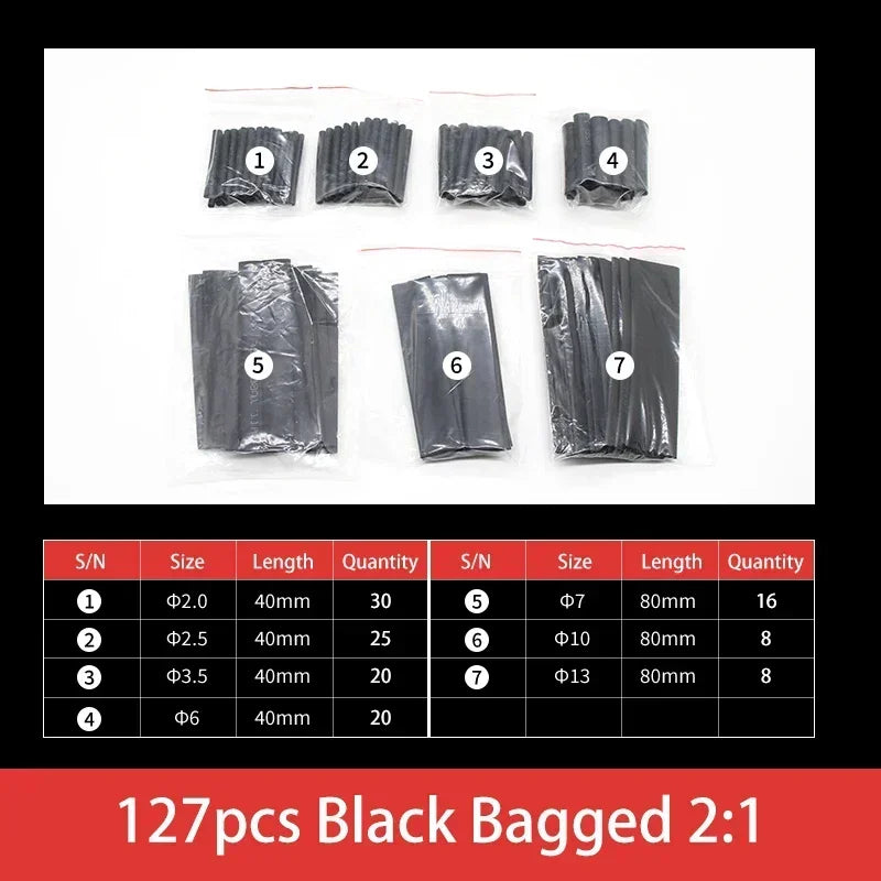 127/328/580pcs Heat Shrink Tubing Wrapping kit 2:1 Shrinkable Wire Shrinking Wrap Tubing Wire Connect Cover Protection Sleeving