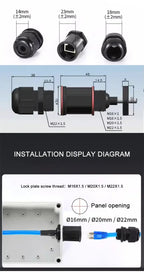 Waterproof RJ45 Network Connector M16/20/22 Cat5e Shield Gigabit Ethernet Line RJ45 DC Crystal Head Outdoor IP68 AP Junction Box
