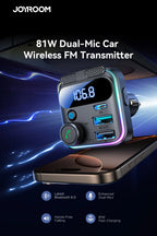 Joyroom Bluetooth 6.0 FM Transmitter with PD 45W&QC3.0 Fast Charger Bluetooth Car Adapter Portable Car AUX Radio Modulator MP3