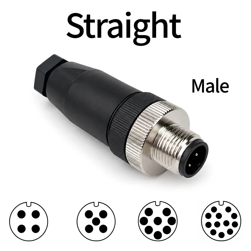 1PCS M12 A Code Circular Sensor Connector 4Pin 5Pin 8Pin 12Pin Male & Female Straight / Right Angled Waterproof Cable Plug
