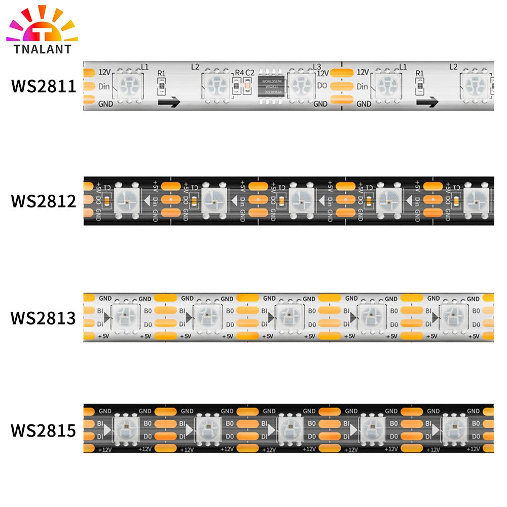 WS2811 WS2812B WS2813 WS2815 30/60/144 leds/m RGB LED Strip WS2812 Individually Addressable Tape Light IP30/IP65/IP67 DC5V DC12V