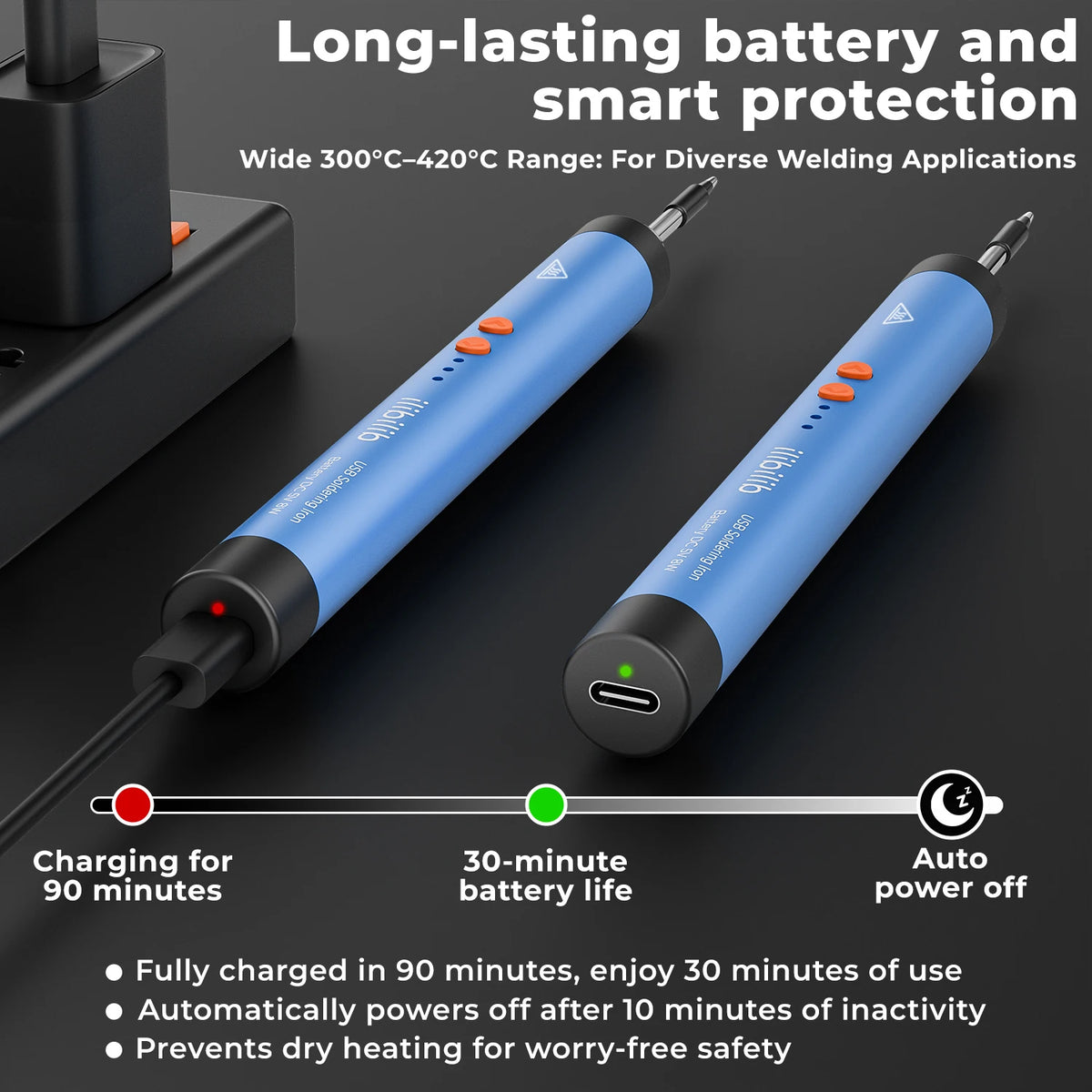ILIBILIB HX8 8W 5V USB Soldering Iron Kit 300-420°C Built-in Battery Wireless Work Sleep Mode Fast Heating