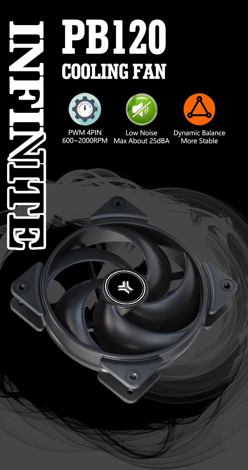JUMPEAK PB120 120mm Cooling Fan Quiet 4PIN PWM 2000RPM High Performance 12cm Fans For PC Computer Case CPU Cooler Radiator