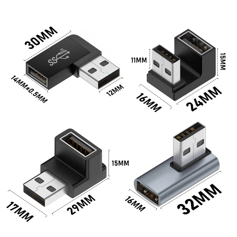 90 Degree USB 3.0 Male to Female Right Angle Extension Adapter USB Upward Elbow Adapter 10Gbps For Laptop PC Connector Converte