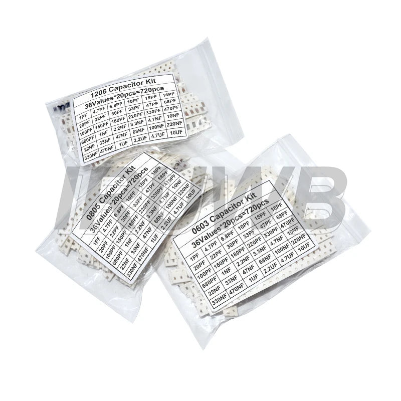 0603 0805 1206 320PCS 720PCS SMD Capacitor Kit Assorted Kit 16/36Values 1PF~1UF