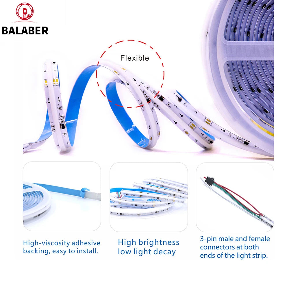 FOB COB Light Strip, SPI Addressable WS2811, Dreamy Colors, 360/480/576/720 LEDs, Low-Voltage 5V/12V/24V RGB LED Light Strip