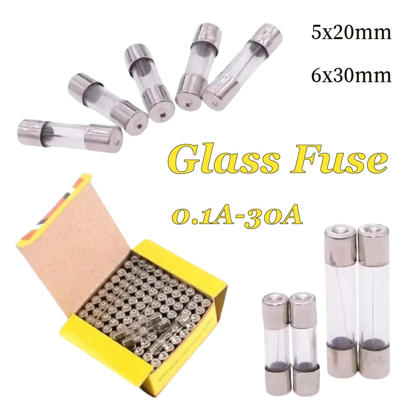 Fast Blow Insurance Tube 0.1A -30A GLASS Quick Blow FUSE 5*20 / 6*30MM 250V