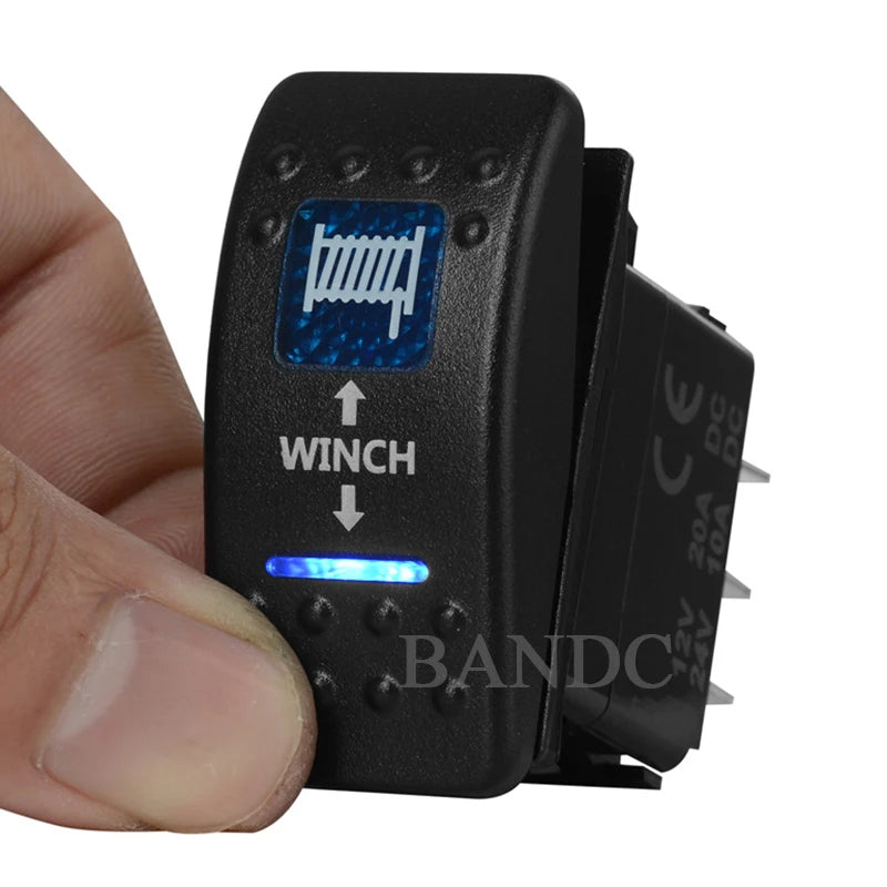 Blue Led Winch IN OUT Momentary Rocker Switch 7 Pin (ON)-OFF-(ON) DPDT Reverse Polarity 3 Way Toggle Switch for Car UTV ATV RV