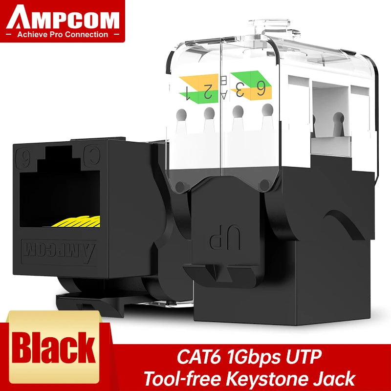 AMPCOM CAT6A CAT6 Tool Less Keystone Jack,  RJ45 UTP Keystone Module Adapter No Punch-Down Tool Couplers Modular Connector