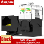 AMPCOM CAT6A CAT6 Tool Less Keystone Jack,  RJ45 UTP Keystone Module Adapter No Punch-Down Tool Couplers Modular Connector