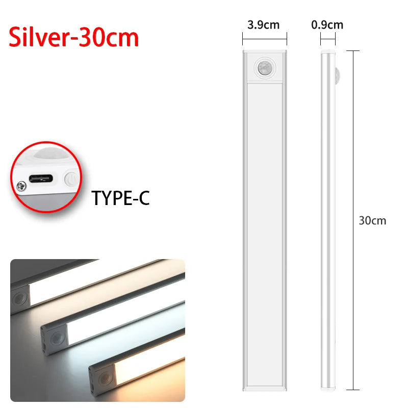LED Night Light 20/30/40/60CM Motion Sensor Wireless USB Cabinet Night Light Wardrobe Lamp For Kitchen Cabinet Bedroom Wardrobe