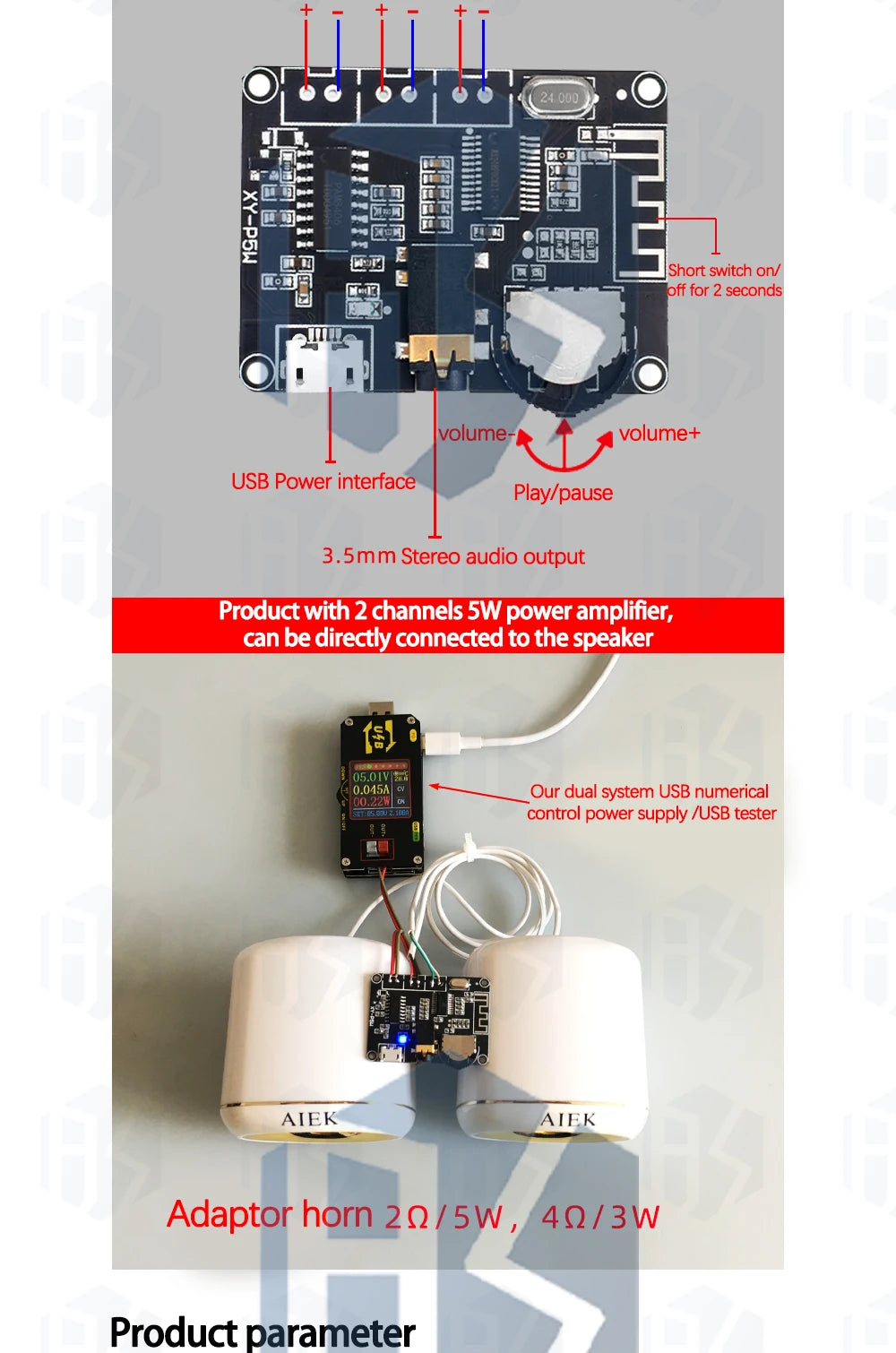EGBO XY-WRBT Audio Receiver Board, Bluetooth 5.0, MP3 Lossless Decoder, Wireless Stereo Music Module