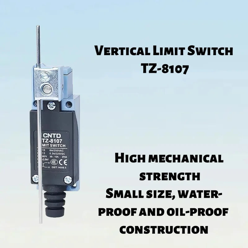 Limit Switch, CNTD TZ‑8107 metal plastic housing 1NO1NC contact, 10A 250VAC IP65 flexible wire rod type, travel sensor for machi