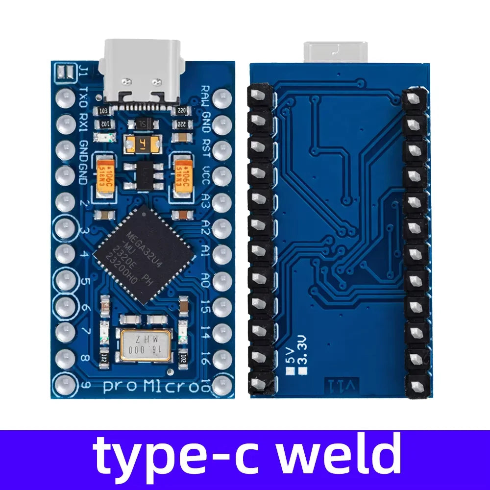 Pro Micro ATmega32U4 5V 16MHz Replace ATmega328 For Arduino TYPE-C  With 2 Row Pin Header For Leonardo Mini Usb Interface Pro