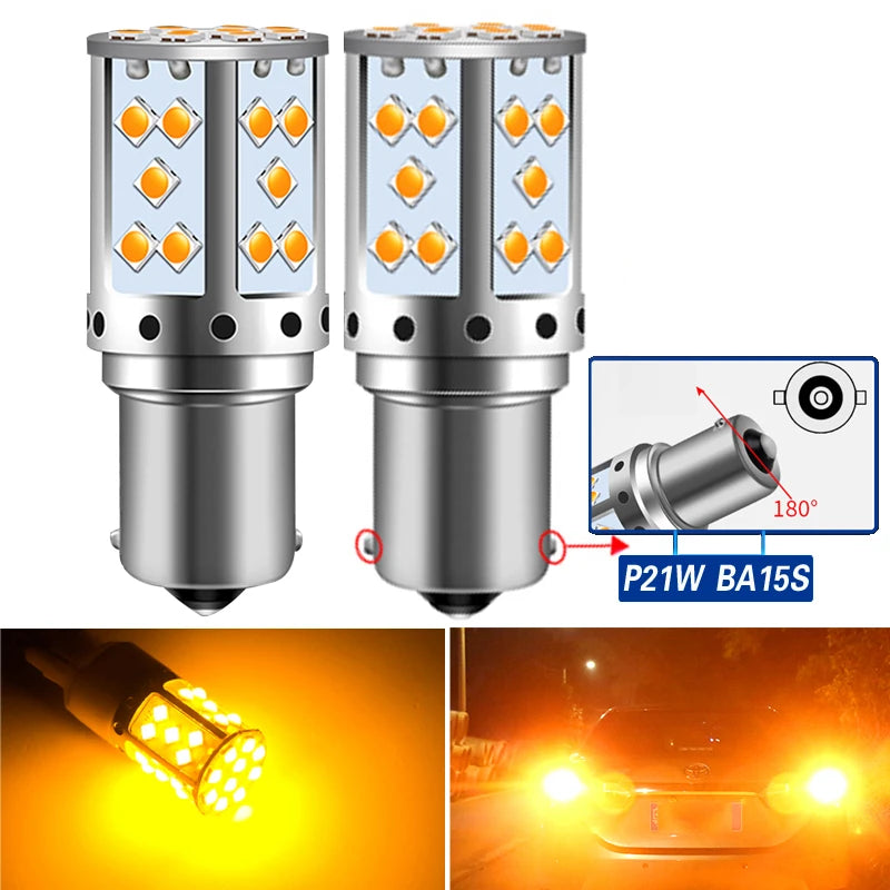 2pcs LED P21W 1156 BA15S PY21W BAU15S 3030 35SMD Bulb Canbus Free T20 7440 W21W Lamp For Car Turn Signal Light Backlight Orange