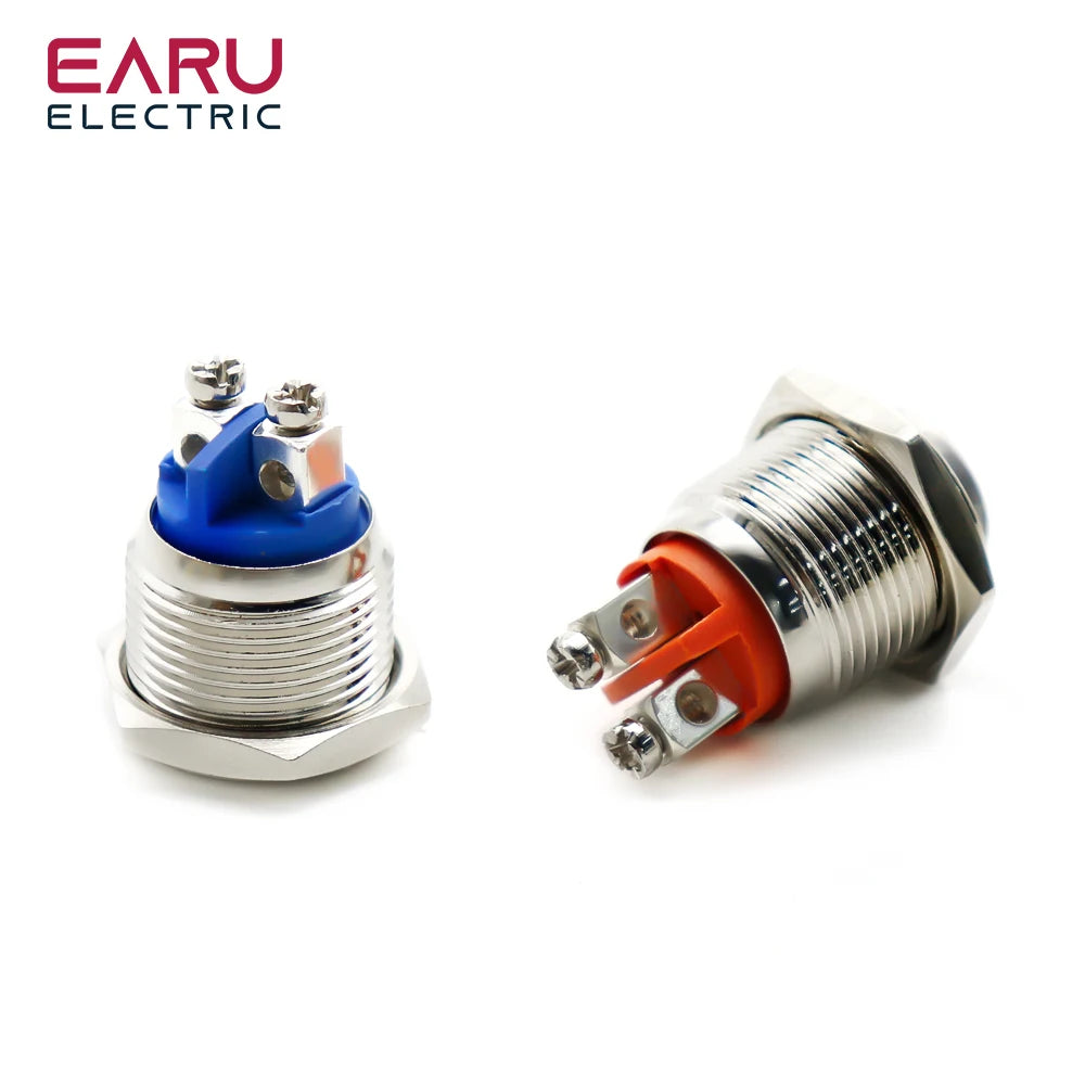 16/19mm 1NO 1NC Flat Head Waterproof Momentary Reset Metal Push Button Switch Screw Terminal Car Engine Doorbell PC Power Switch