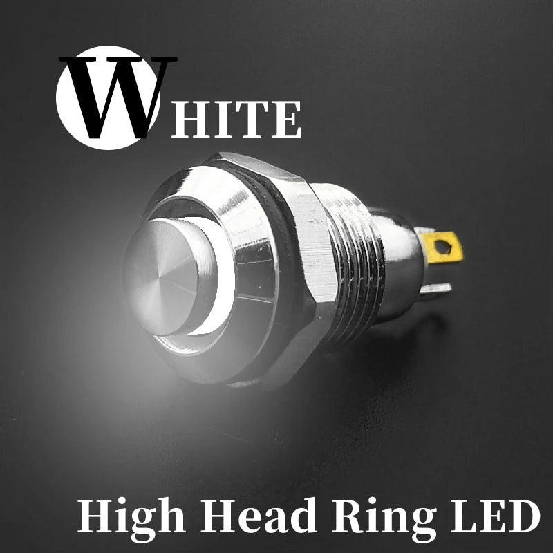 1pc 10mm Metal Push Button Switch with LED Indicator Self-reset Momentary Self-locking Latching 4pins High Head 3v5v12v24v220v