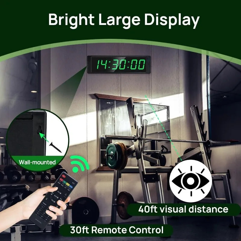 Gym Timer Clock for Home Fitness Timer with Stopwatch Button, Large Digital Stopwatch Countdown Clock, 12/24H Digital Wall Clock