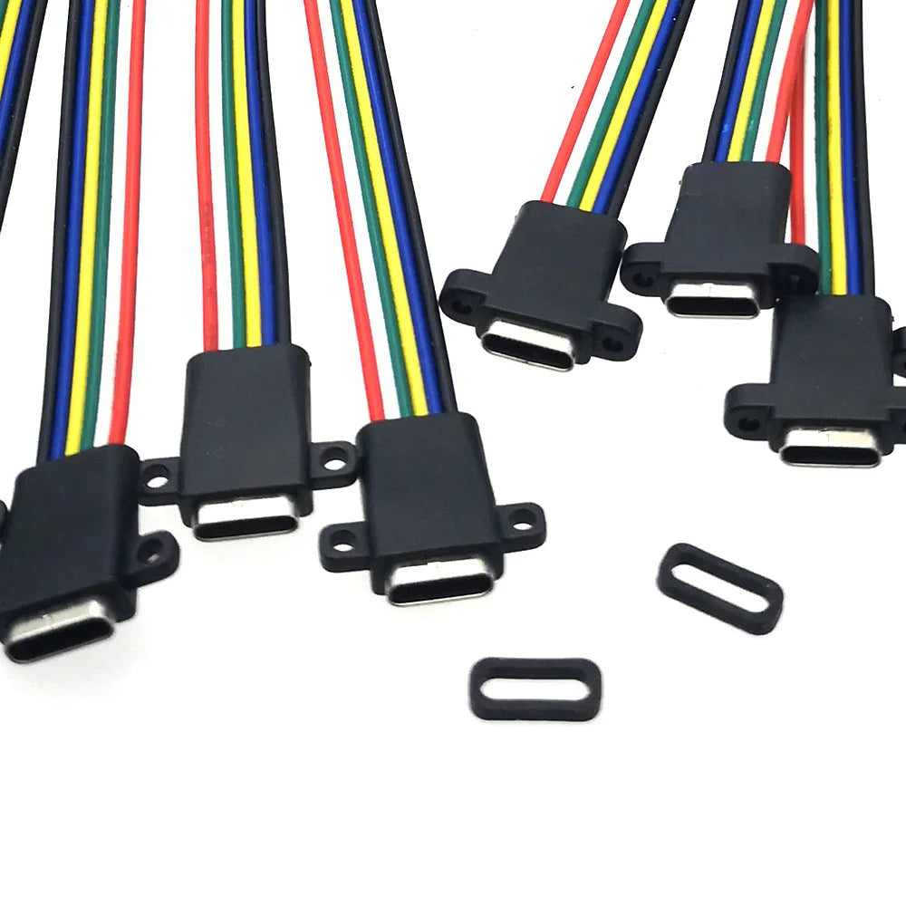 5pcs Type-C USB 3.1 Connector 2Pin 4Pin 6Pin Welding Wire Female Socket Rubber Ring High Current Fast Charging Port