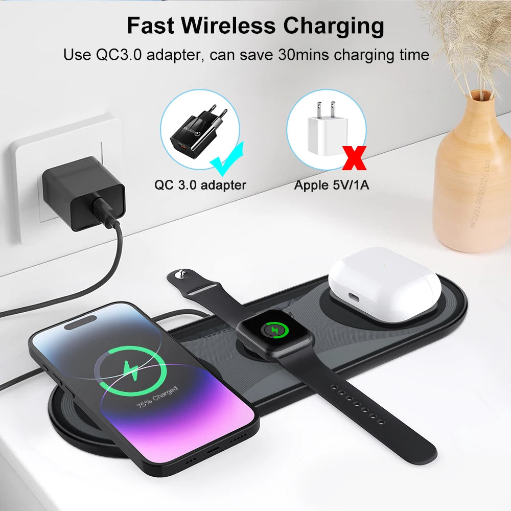 Wireless Charger Pad 3 in 1 for iPhone 17 16 15 Pro Max Fast Dual Wireless Charger for Samsung S25 S24 S23 Xiaomi Charging Pad
