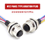 M12 2 3 4 5 6 8 12 17 Pin Metal Panel Mount Aviation Plug Socket Male Female Welding Connectors with 30cm Wire Adapter IP67