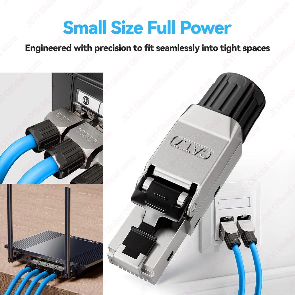 JEYI CAT8/CAT7/CAT6A RJ45 Toolless Ethernet Cable Connector 40Gbps/10Gbps Shielded Network Cable Plug for 22-24AWG STP Lan Cable