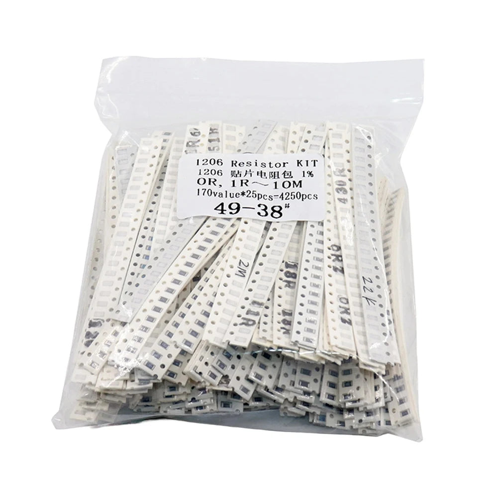 1206 For SMD Resistor Kit 1ohm-10M Ohm 1% Tolerance 4250pcs 170 Values Assorted Pack For Electronic Circuit Board Repair Project