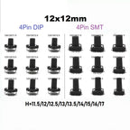 10-Piece 12X12mm H=11.5/12/12.513/13.5/14/15/16/17MM 4PIN DIP SMT Momentary Tactile Tact Switch Push Button Key Button Black