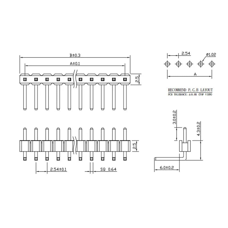 5/10pcs Right Angle Single Row 40-pin 2.54mm Male Header for Breadboard