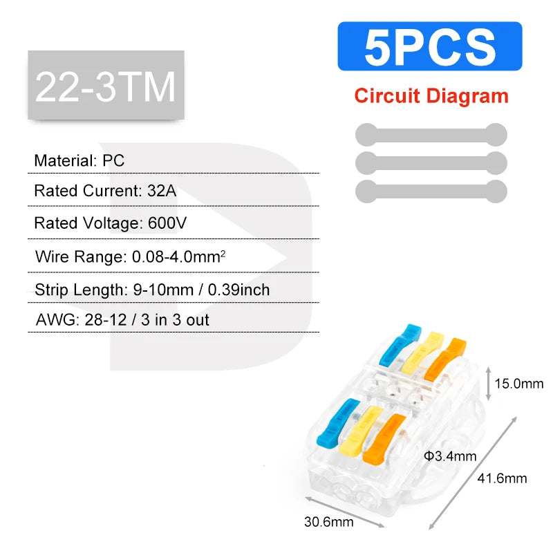 Quick Butt Lever Crimp Terminals Wire Connectors 2-12 Way With Fixing Holes Push-In Universal Compact Electrical Terminal Block