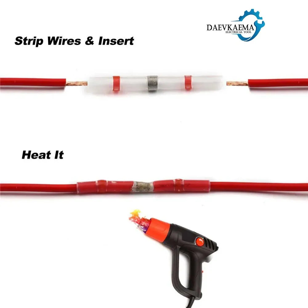 100/500/1000PCS Waterproof AWG22-18 Red Solder Seal Sleeve Splice Terminals Copper Heat Shrink Electrical Wire Butt Connectors
