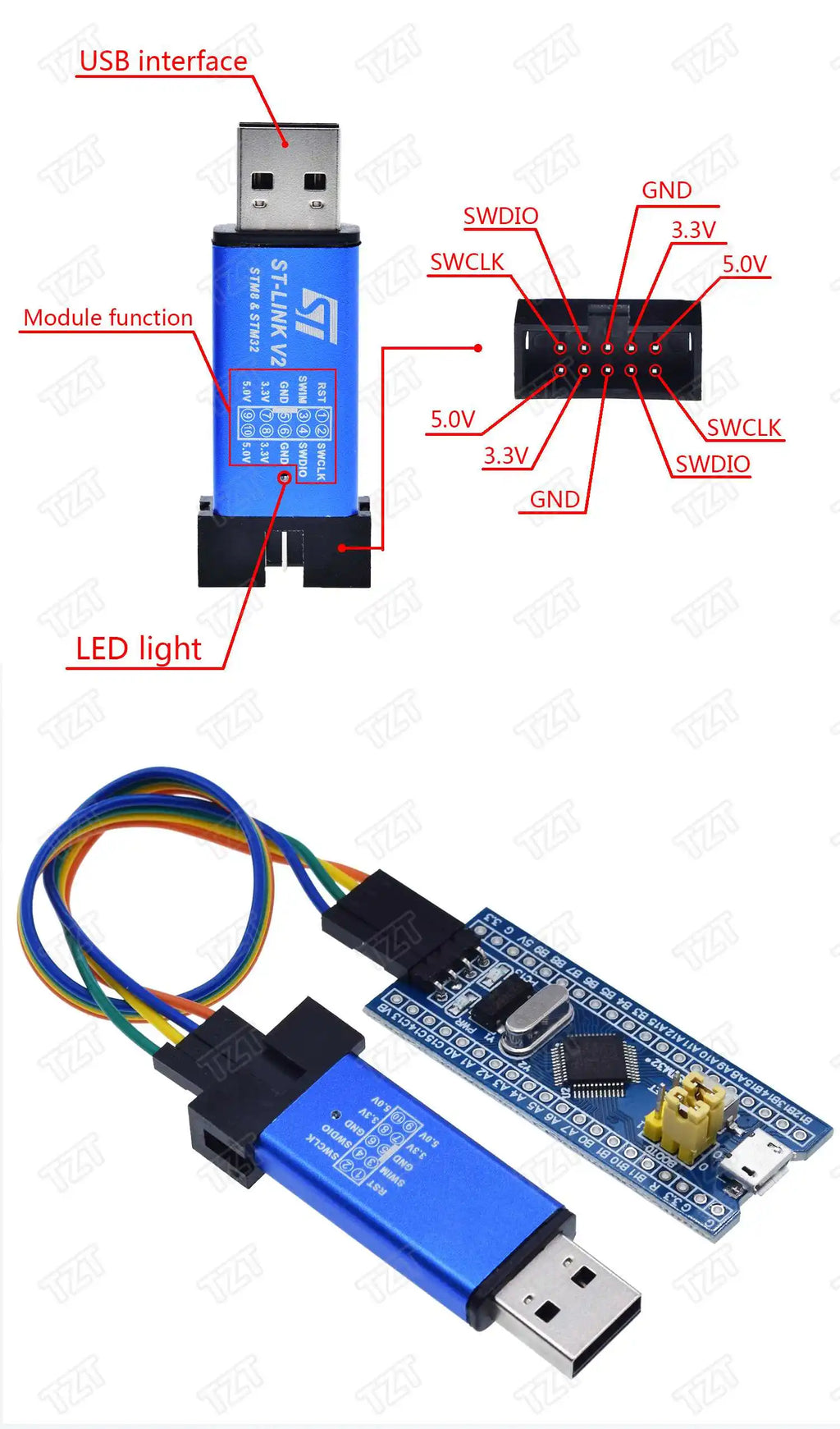 TZT 1/5PCS ST LINK Stlink ST-Link V2 Mini STM8 STM32 Simulator Download Programmer Programming With Cover A41 for arduino