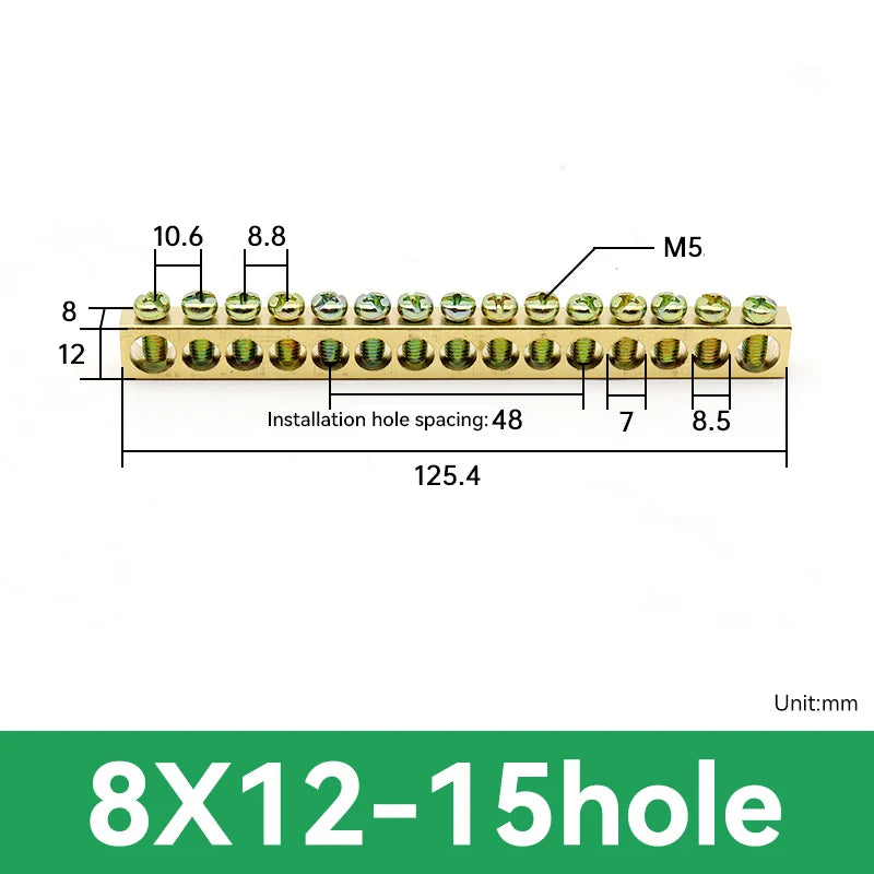 1 PCS Multi Specification Brass Ground Strip 5/6/7/8/9/10/12/15/20 Hole Brass Rod Grounding Terminal Ground Bar Terminal Strip