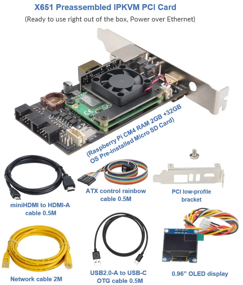 VoltSSupTronics Raspberry Pi Based IPKVM PCI Card KVM Over IP PIKVM X651 - POE Supported