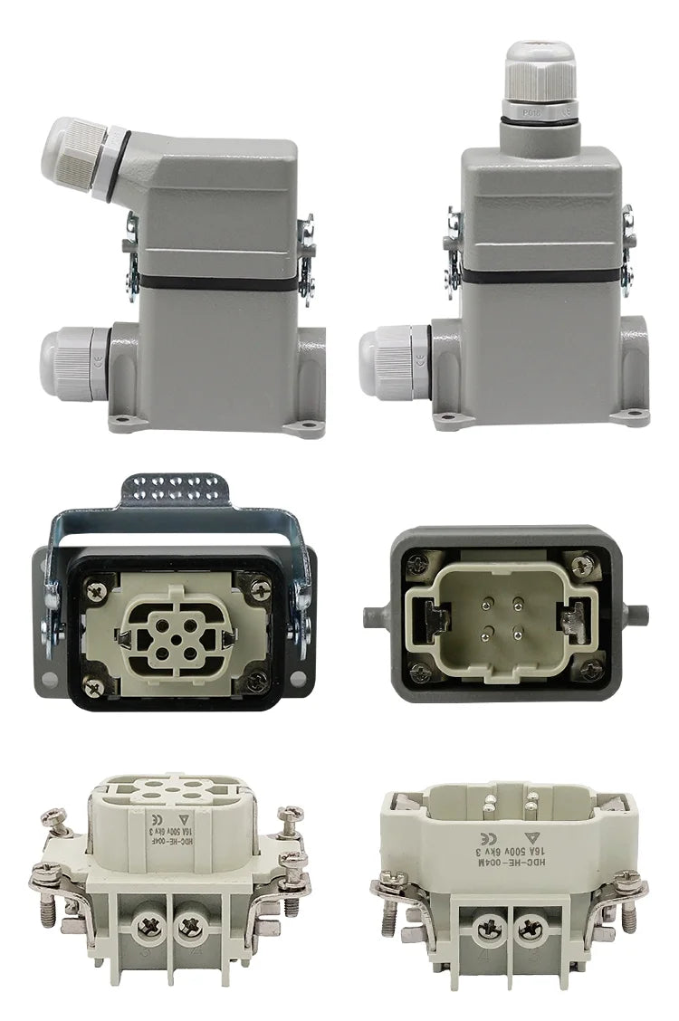 High Base Rectangular Heavy Duty Connectors 4 6 8 10 16 20 24 32 48 Core Pins 16A Waterproof Aviation Plug Top Side Outlet
