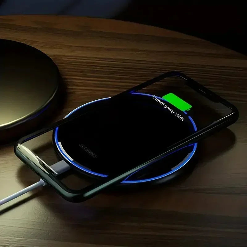 Phone Acrylic Metal Wireless Charger Station Led Light for iPhone 16 15 14 13 12 Pro Max Samsung S24 Xiaomi Mini Fast Charging