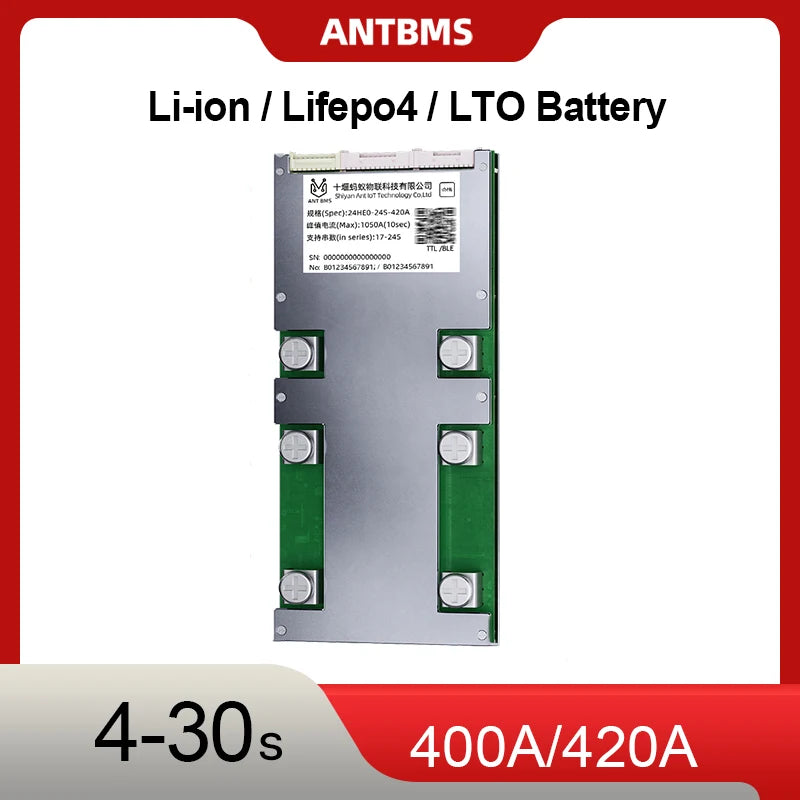 SMART BMS 400A 420A HighCurrent 4-30S BMS for Lifepo4 Li-ion Battery with BT UART for Golf Cart EV and Industrial Energy Storage
