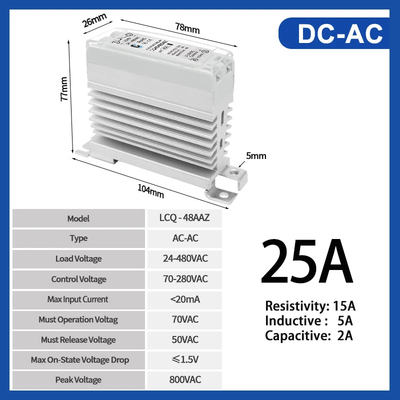 LCTC Solid State Relay DIN Installation DC-AC AC-AC DC-DC Single-Phase Relay With Radiator 10a15a25a40a SSR