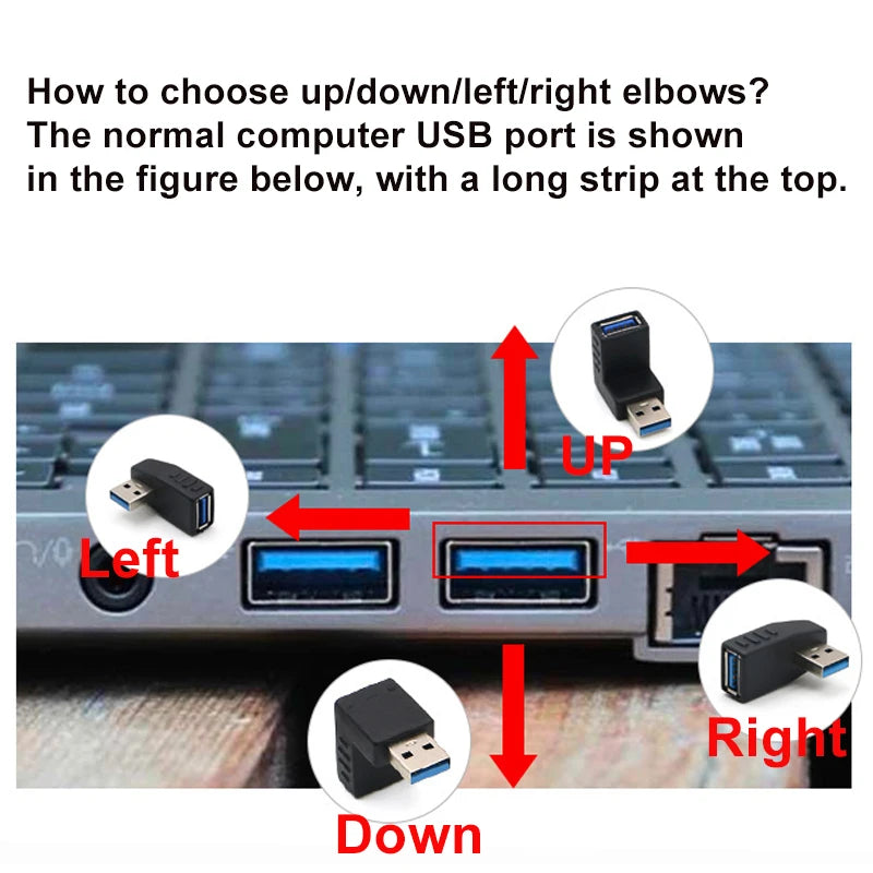 90 Degree Left Right Up Down Angled USB 3.0 A Male to Female Extension Connector Adapter for Laptop PC USB Chargers Converter
