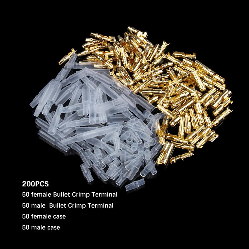 200PCS 50 Set 3.9mm Male Female Motorcycle Bullet Connector Socket Classic TerminalS For Cable Wire of 1.0 mm to 2.5 mm