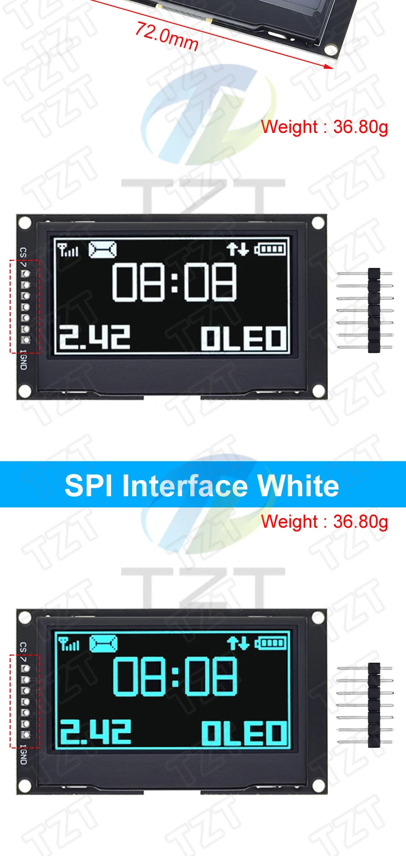 2.42 inch 2.42" OLED Display Module 128x64 LCD HD Screen Module SSD1309 7 Pin SPI/IIC I2C Serial Interface for Arduino UNO R3