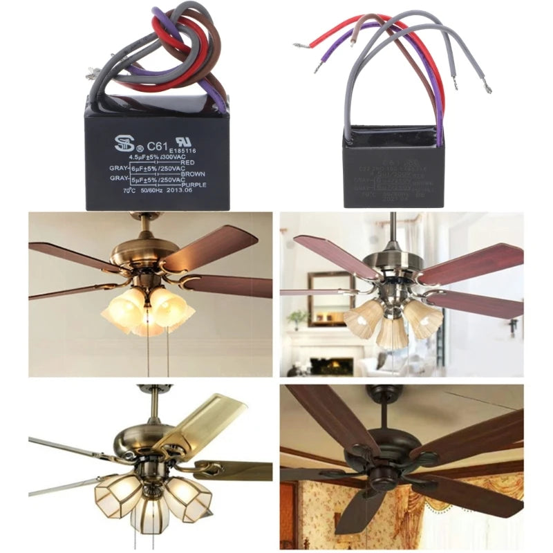 Ceiling Fan Capacitor CBB61 4.5+6+5UF 4.5+6+6UF 5+5+5UF 4+4+2.5UF 4+5+6UF 5 Wire 250V 50/60Hz Motor Running Capacitor