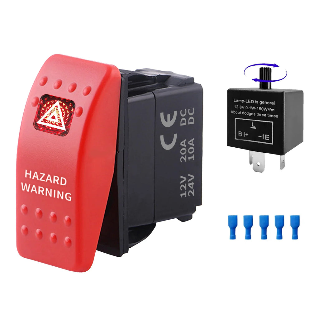 12V 24V Hazard Warning Rocker Switch Red Light Lamp Emergency Stop Toggle Switch for Car Truck RV Camper Boat Marine Waterproof