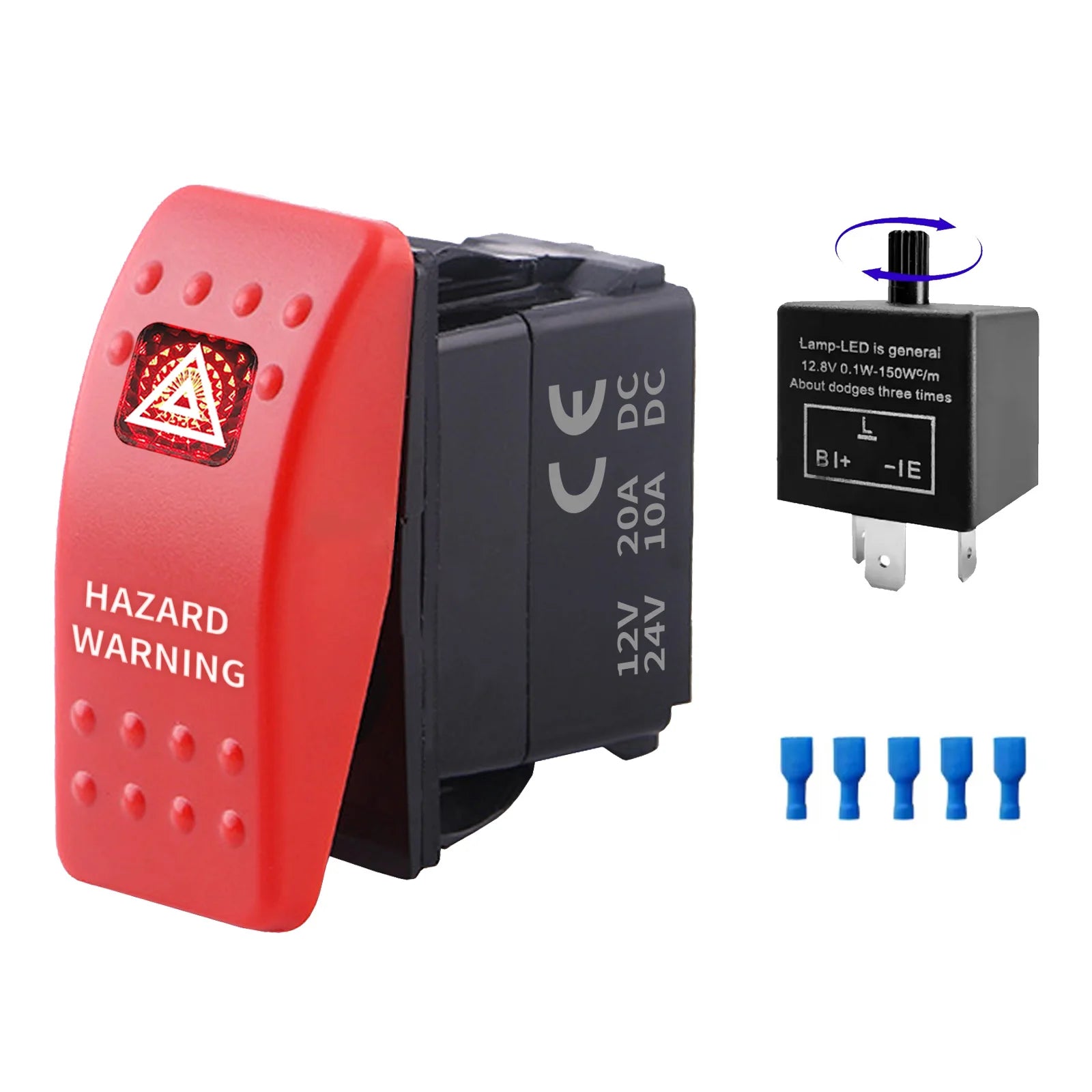 12V 24V Hazard Warning Rocker Switch Red Light Lamp Emergency Stop Toggle Switch for Car Truck RV Camper Boat Marine Waterproof