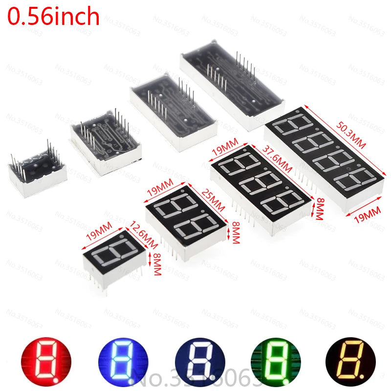 5Pcs LED Digital Tube Display 0.28/0.36/0.4/0.56/0.8-Inch 1/2/3/4-Bit 7 Segment Common Cathode/Anode Red/White/Yellow/Green/Blue