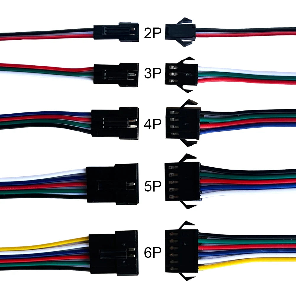 2Pin 3Pin 4Pin 5Pin 6Pin JST Led Connector Wire Cable Male/Female For WS2812B WS2811 WS2815 Led Strip Light 10Pair-100Pair