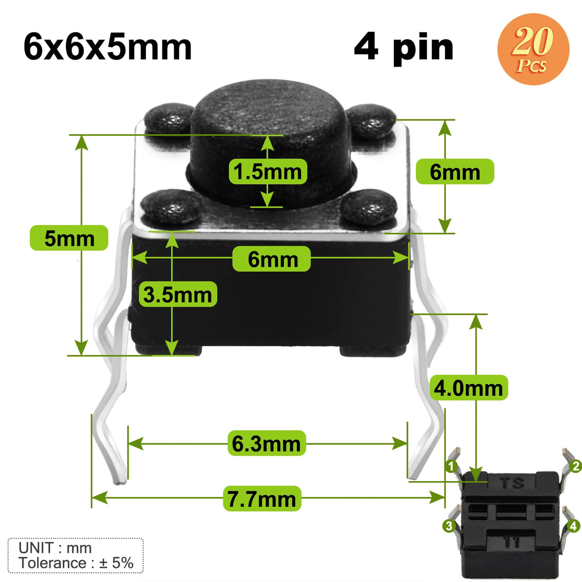 6x6mm Micro Push Switch Touch Button 4.3 5 6 7 mm Mini Tactile Pushbutton Toggle Pcb Momentary 2pin 4pin Push-button for Arduino